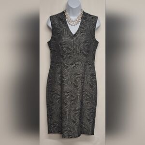 Nipon Boutique 4 Sheath Shift Black Silver Metallic Dress Lined Like New